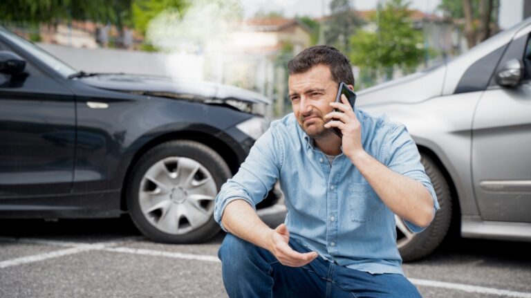 One man reporting car crash damage