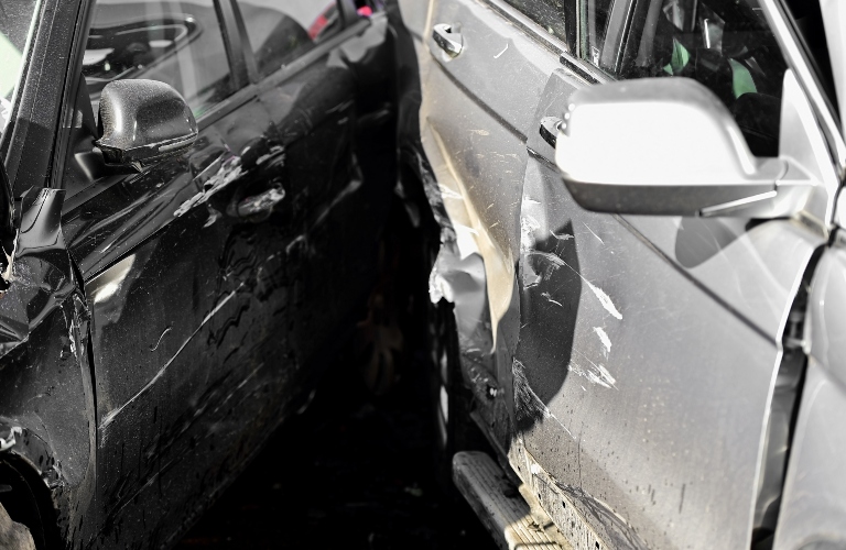 Detail with damage automobile after a car crash accident