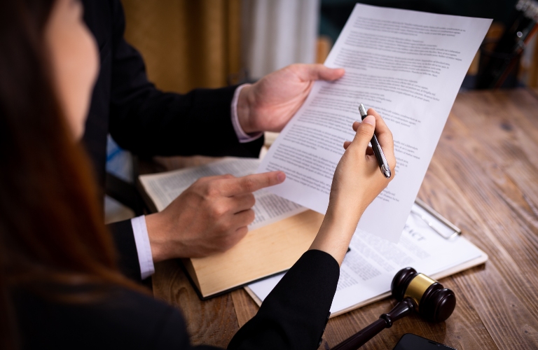 lawyer consults client