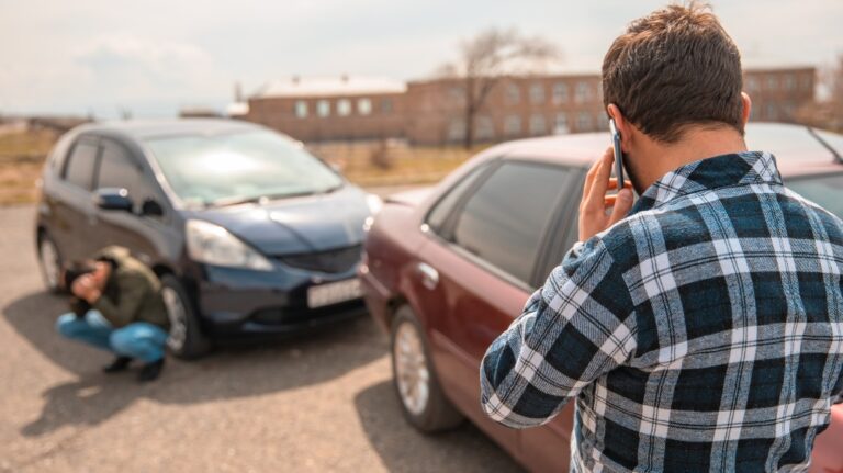 the driver calls the police after car accident