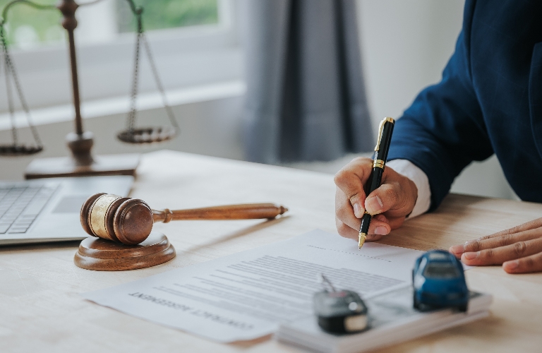 Judge male hand with car and documents