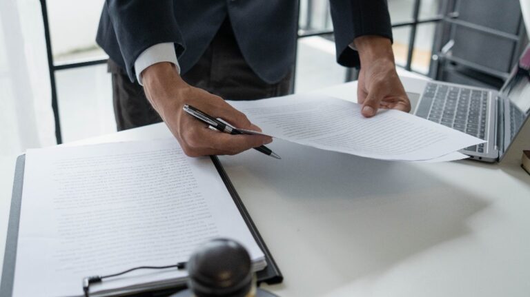 Lawyer is working with documents